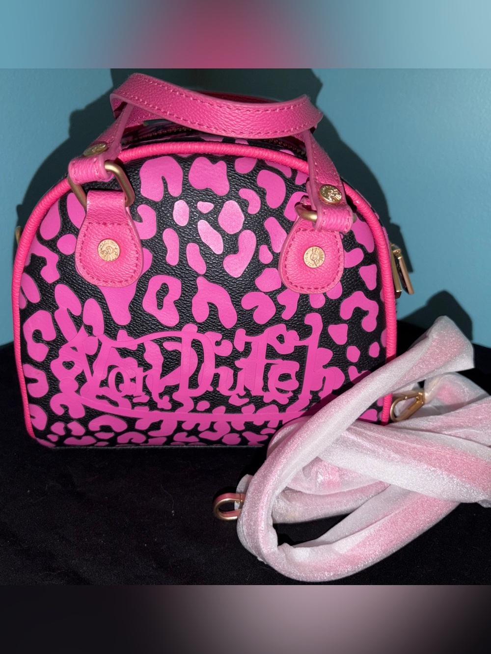Von Dutch Hot Pink Leopard Print Dome Bag